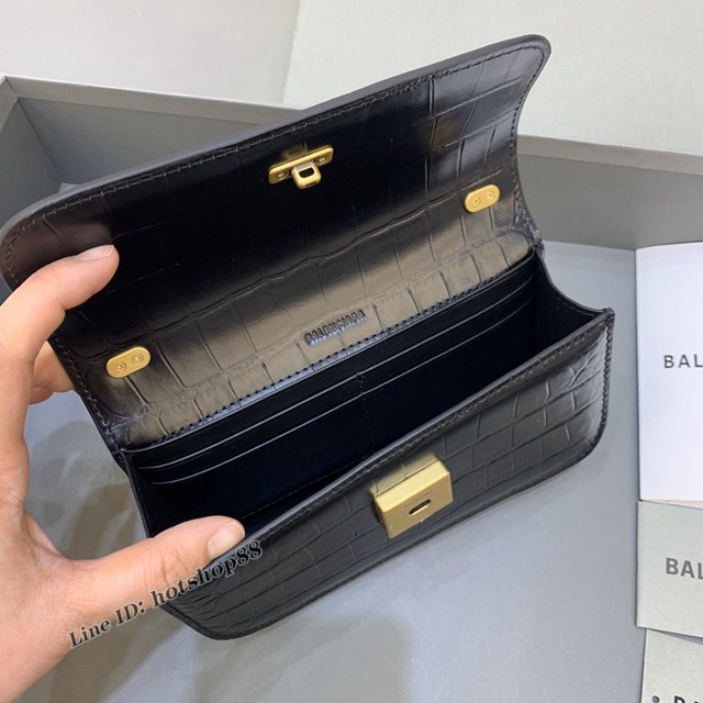 Balenciaga專櫃爆款小號鱷魚黑色肩背包 巴黎世家新款Gossip bag斜挎包 fyj1320